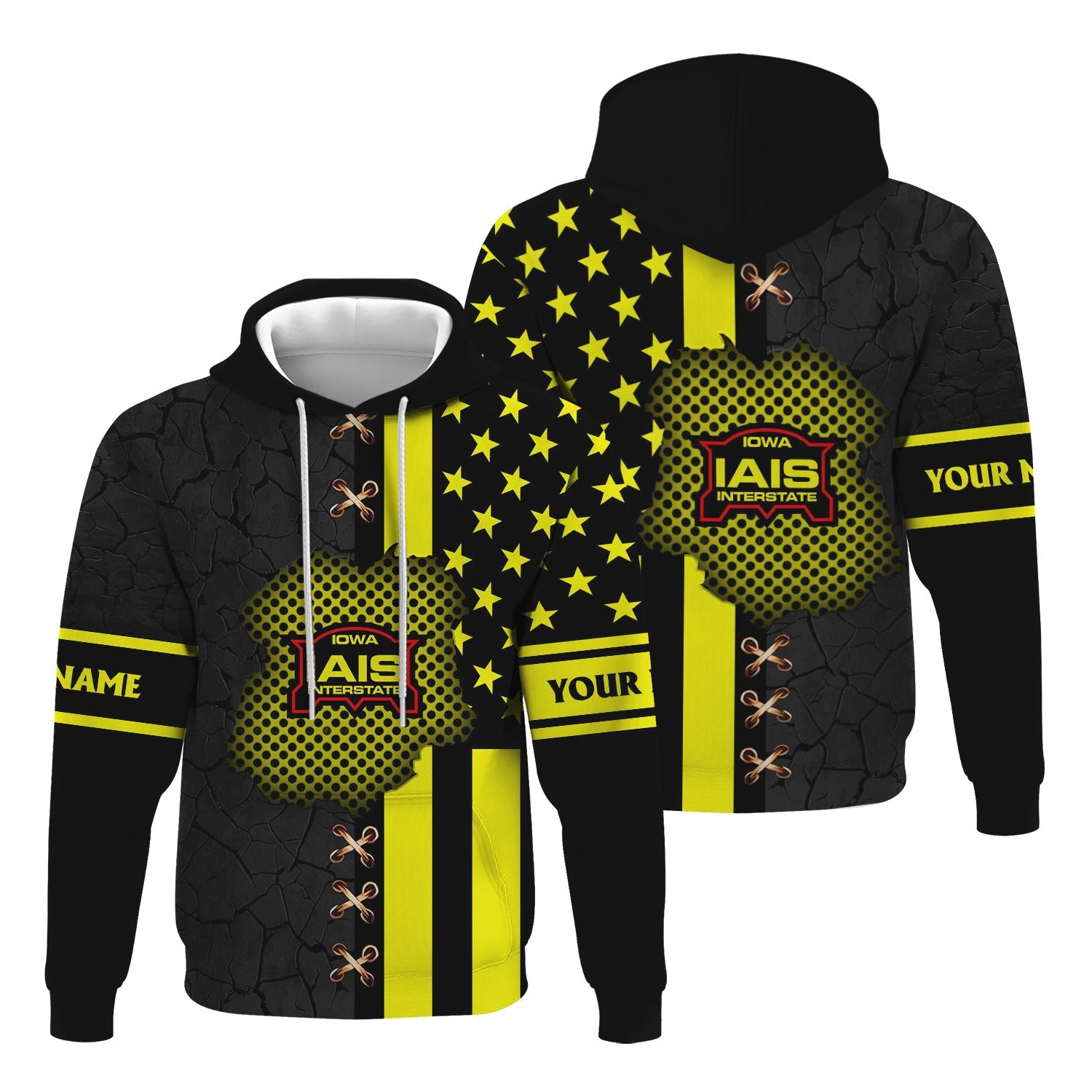 Railspirit Personalized Iowa Interstate Railroad Hoodie American Flag with Crack Effect IAIS Train Zip Up Hoodie