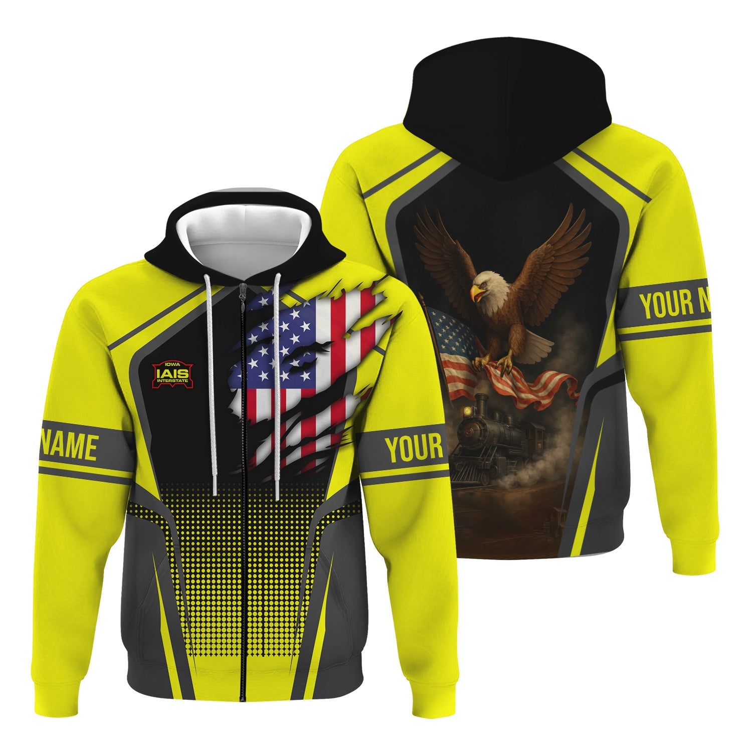 Railspirit Personalized Iowa Interstate Railroad Hoodie American Eagle Vintage Train IAIS Zip Up Hoodie