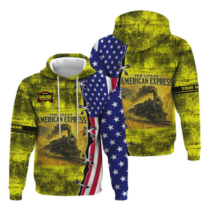 Railspirit Personalized Iowa Interstate Railroad Hoodie Retro American Express Train With USA Flag IAIS Zip Up Hoodie