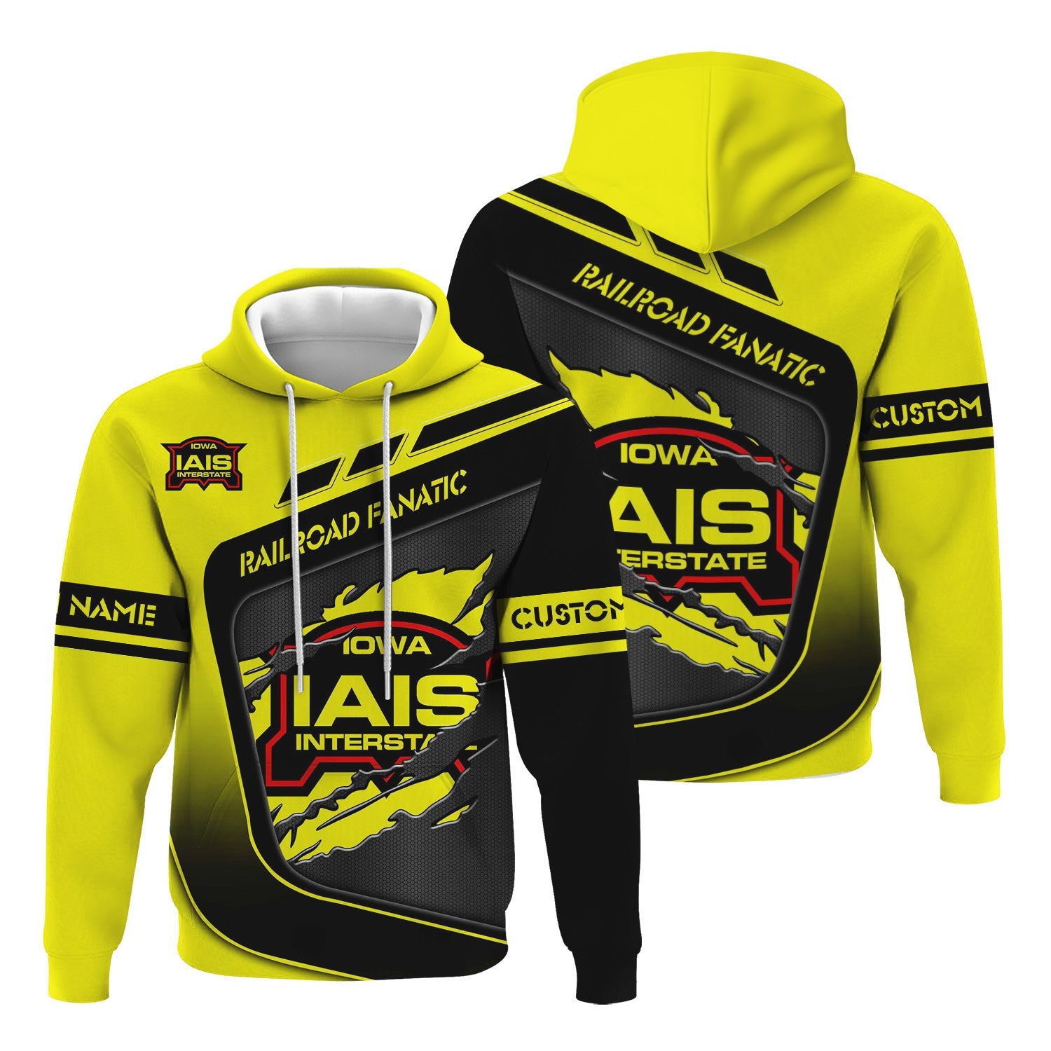 Railspirit Personalized Iowa Interstate Railroad Hoodie Ripped Texture Style IAIS Train Zip Up Hoodie For Railroad Fanatic