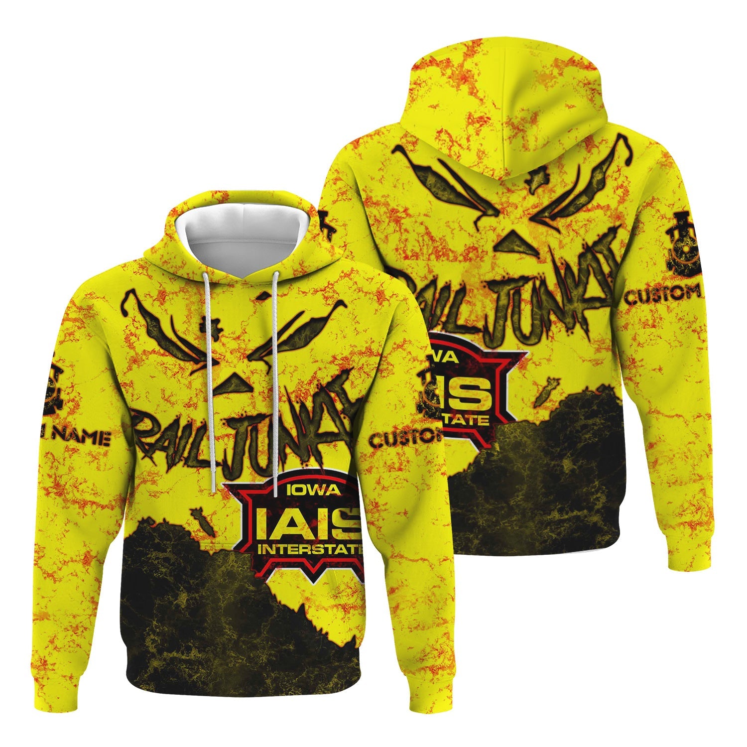 Railspirit Personalized Iowa Interstate Railroad Hoodie Torn Graphic Style IAIS Train Zip Up Hoodie For Rail Junkie