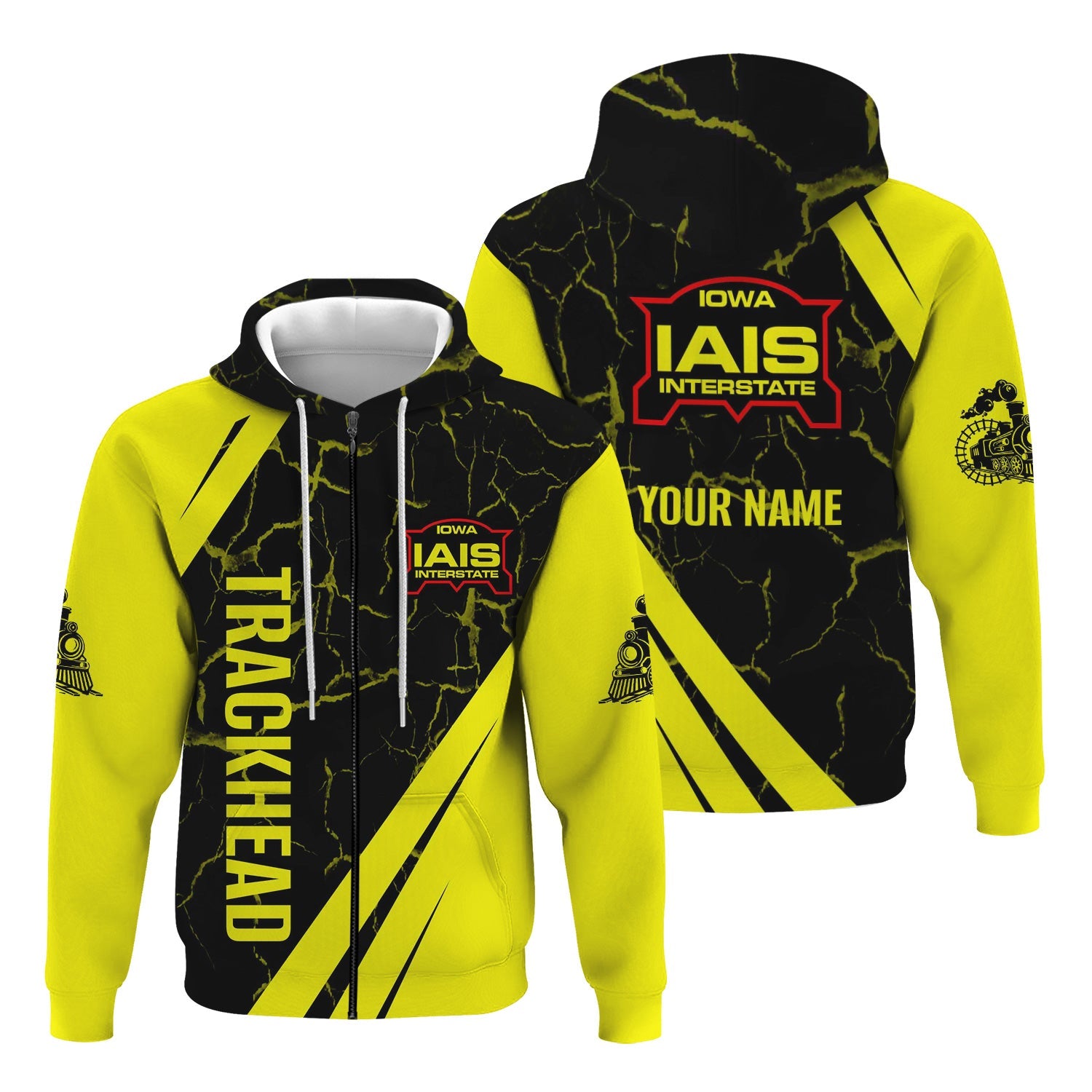 Railspirit Personalized Iowa Interstate Railroad Hoodie Crackle Texture Style IAIS Train Zip Up Hoodie For Trackhead