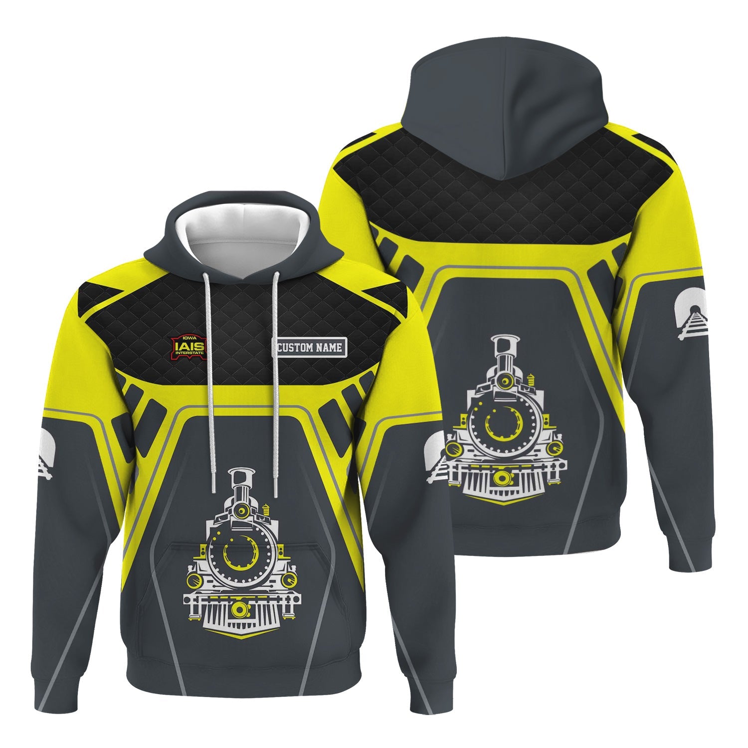 Railspirit Personalized Iowa Interstate Railroad Hoodie Steam Locomotive Engine Graphic IAIS Train Zip Up Hoodie All Over Print