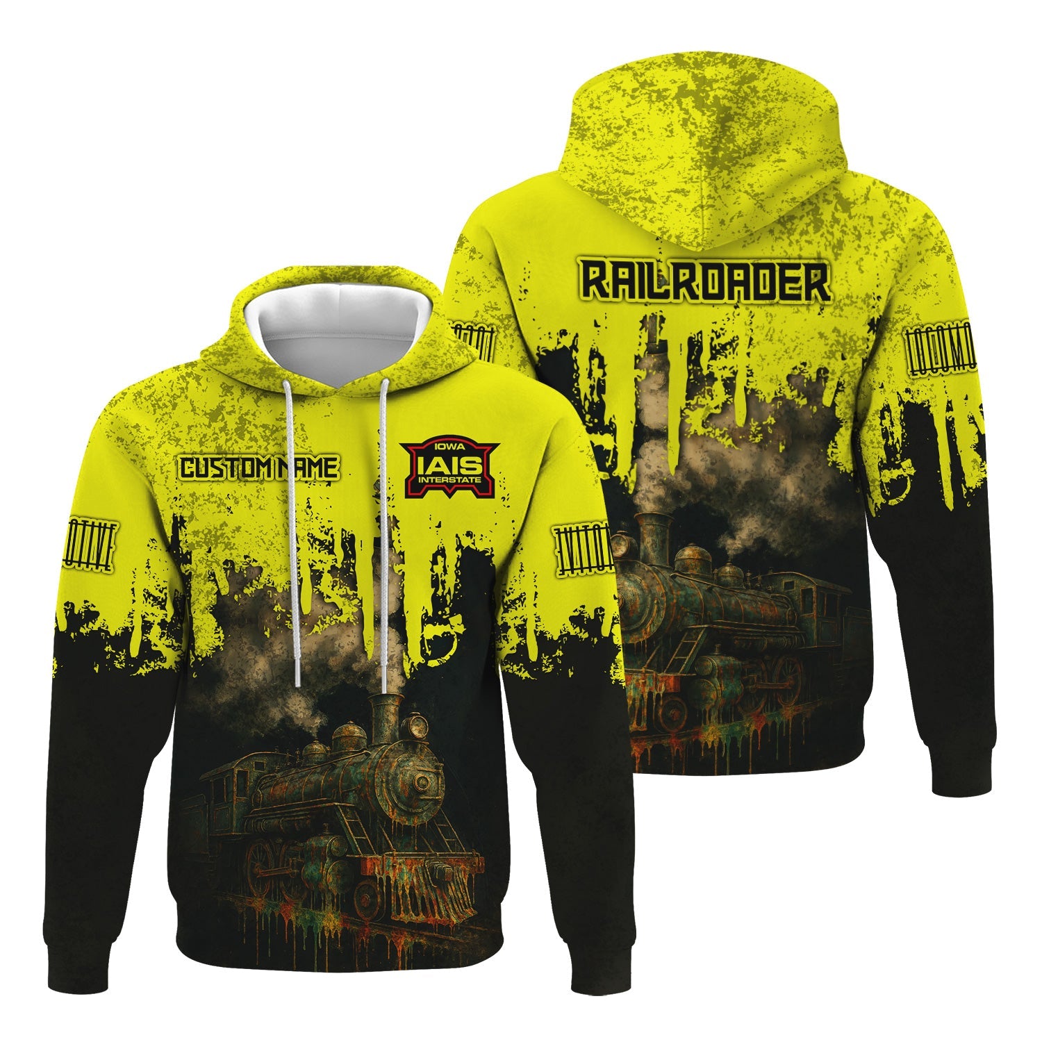 Railspirit Personalized Iowa Interstate Railroad Hoodie Vintage Train Art Style IAIS Zip Up Hoodie For Locomotive Fans