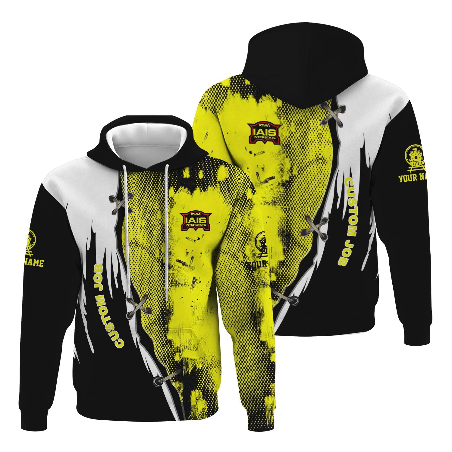 Railspirit Personalized Iowa Interstate Railroad Hoodie Retro Stitches Design with Custom Position IAIS Train Zip Up Hoodie