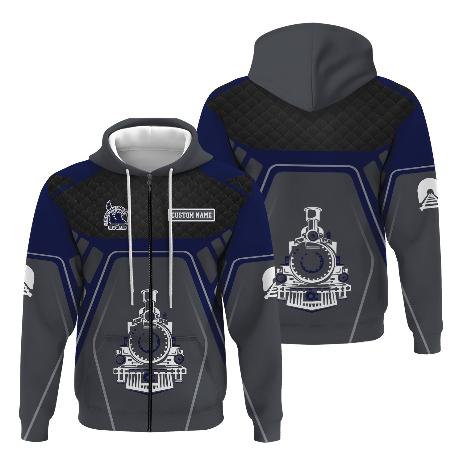 Railspirit Personalized Jersey Central Railroad Hoodie Steam Locomotive Engine Graphic CNJ Train Zip Up Hoodie All Over Print