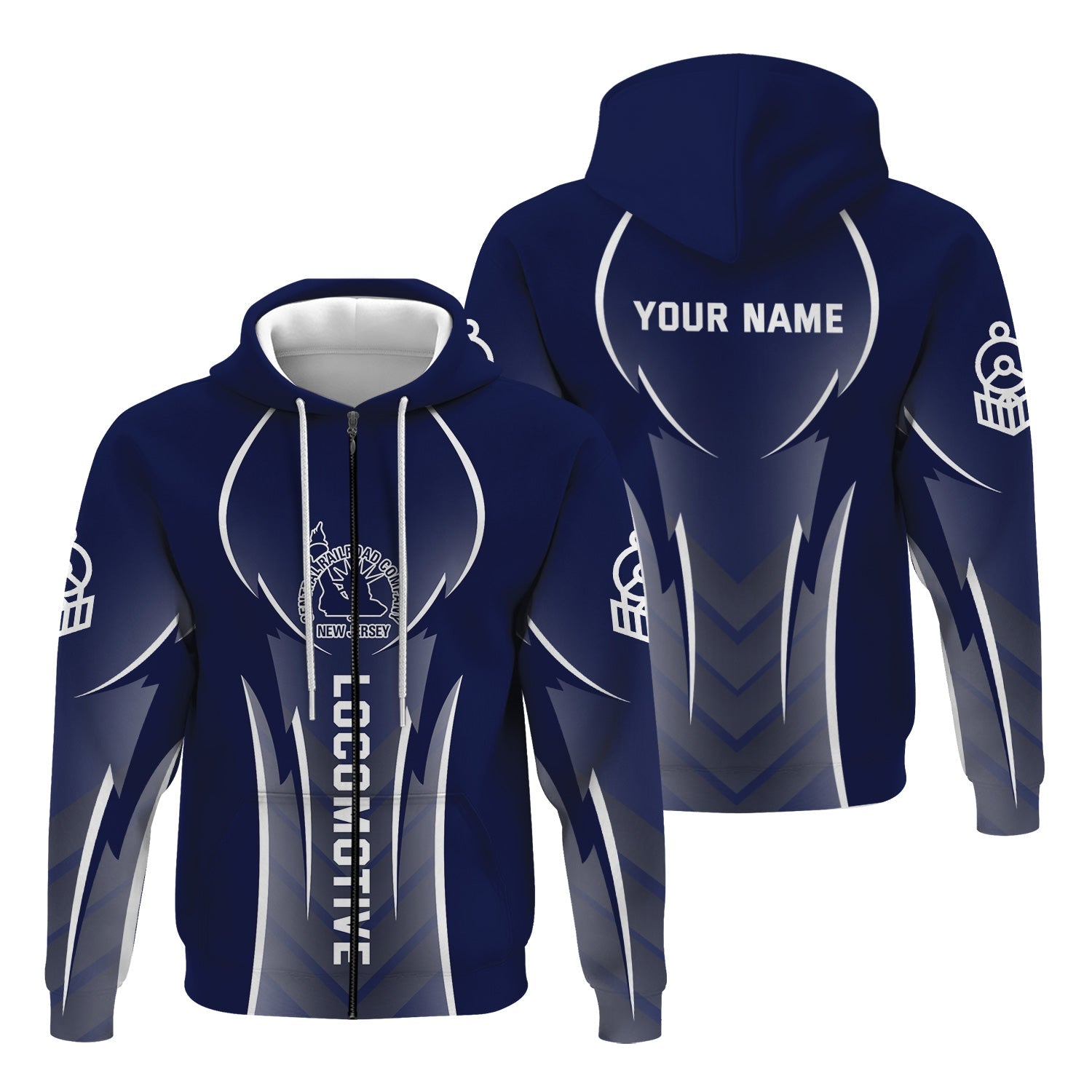 Railspirit Personalized Jersey Central Railroad Hoodie Striking Line Style CNJ Train Zip Up Hoodie For Locomotive Lovers