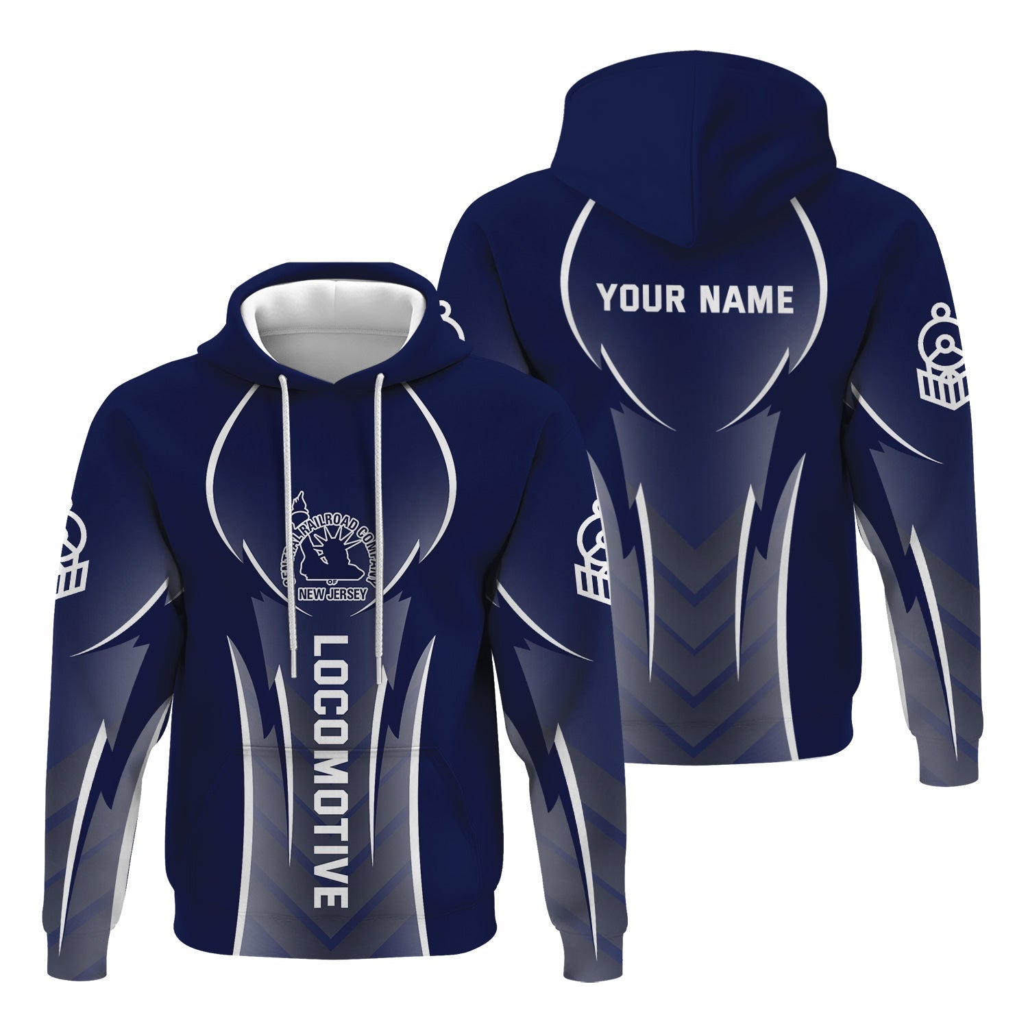 Railspirit Personalized Jersey Central Railroad Hoodie Striking Line Style CNJ Train Zip Up Hoodie For Locomotive Lovers