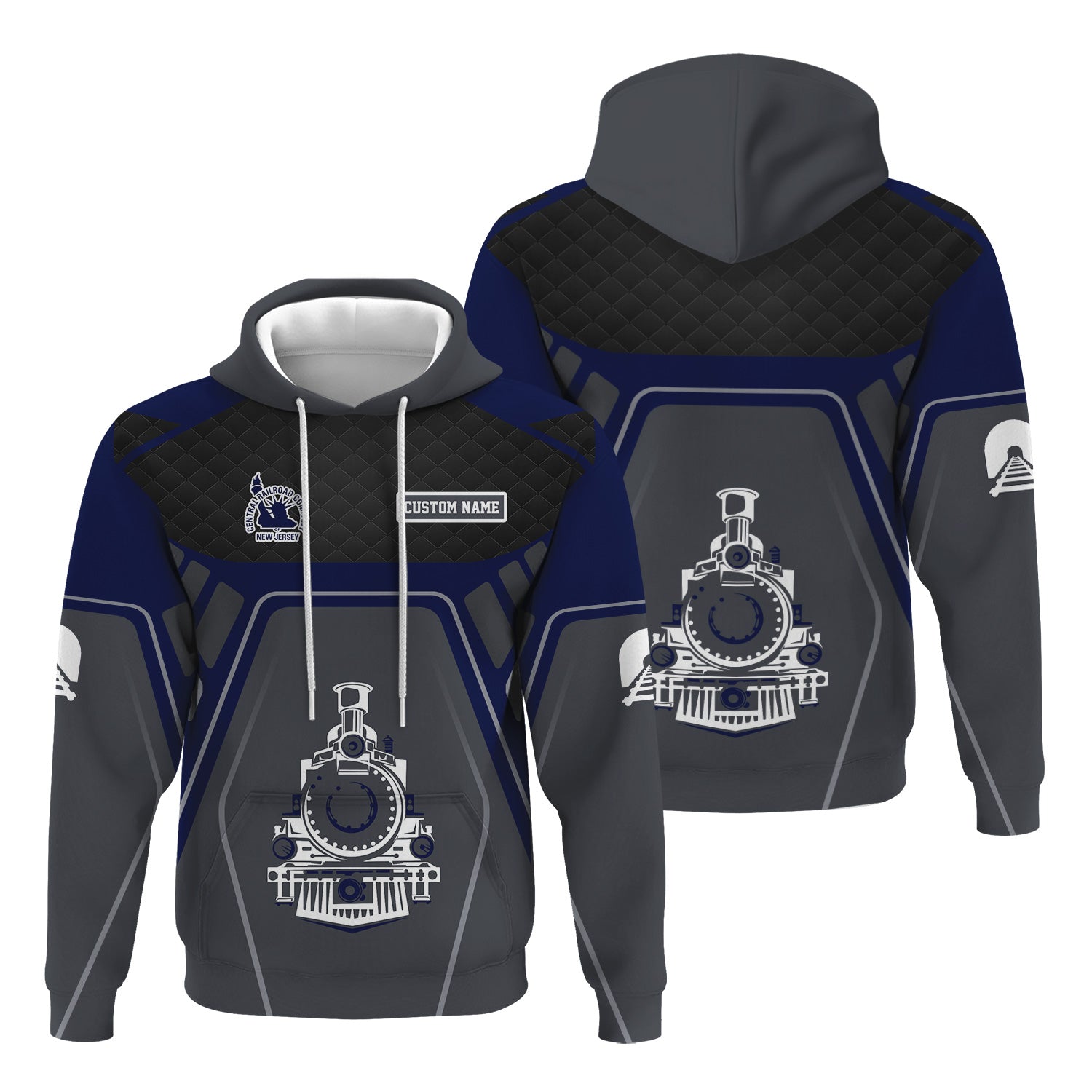 Railspirit Personalized Jersey Central Railroad Hoodie Steam Locomotive Engine Graphic CNJ Train Zip Up Hoodie All Over Print