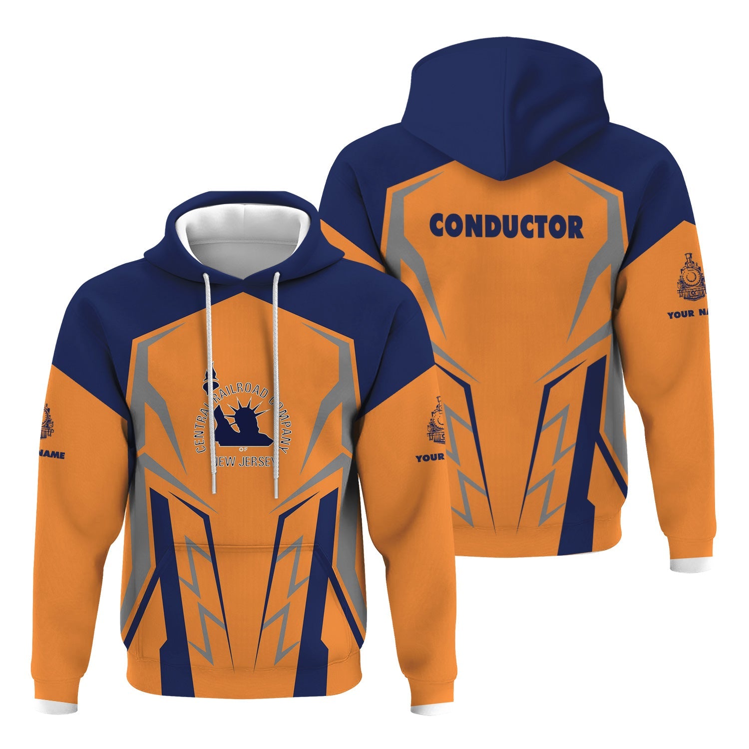 Railspirit Personalized Jersey Central Railroad Hoodie Futuristic Design with Custom Job CNJ Train Zip Up Hoodie