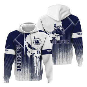 Railspirit Personalized Jersey Central Railroad Hoodie Skull Design with Custom Job CNJ Train Zip Up Hoodie for Trackhead Crew