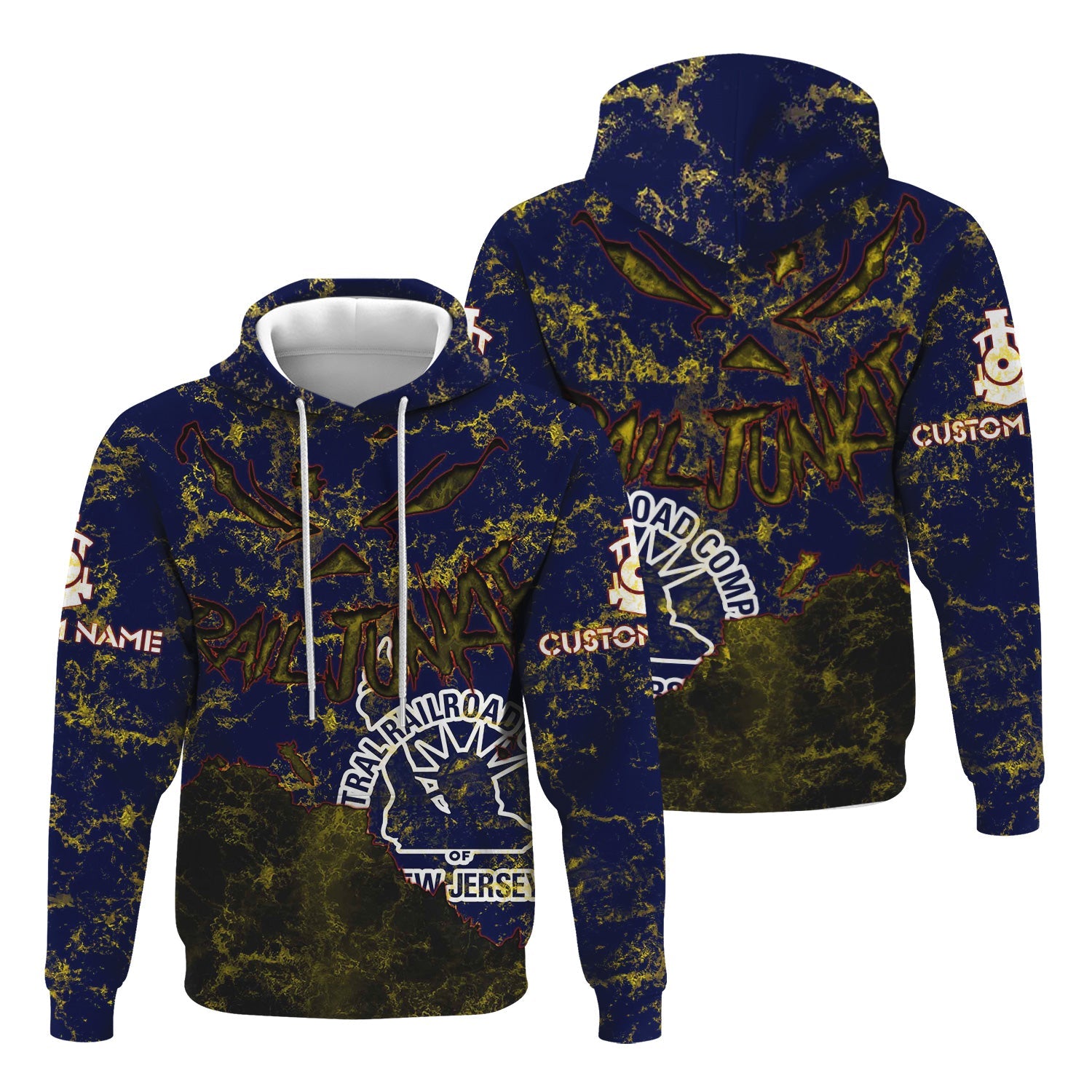 Railspirit Personalized Jersey Central Railroad Hoodie Torn Graphic Style CNJ Train Zip Up Hoodie For Rail Junkie