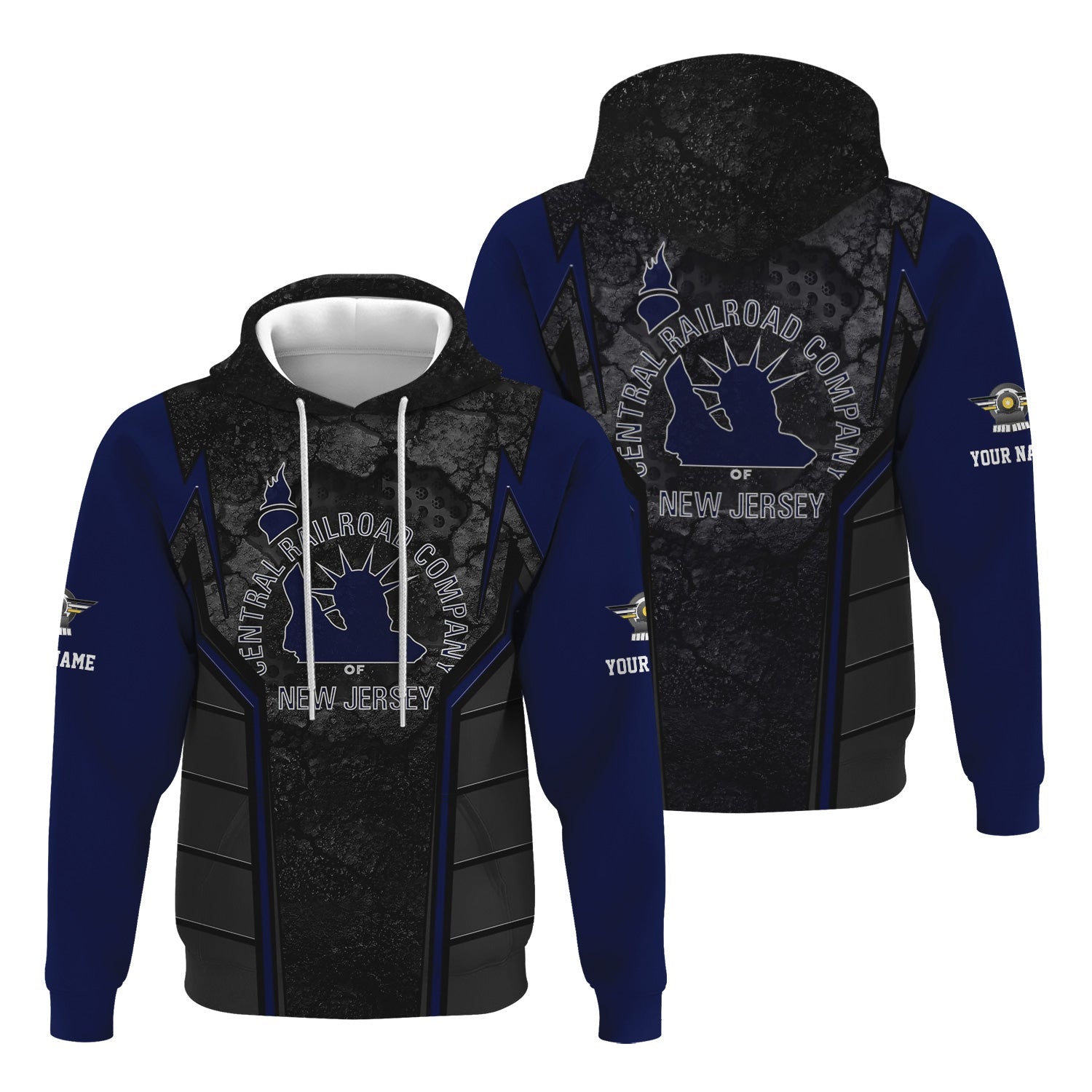 Railspirit Personalized Jersey Central Railroad Hoodie Cracked Metal Design CNJ Train Zip Up Hoodie for Rail Enthusiasts
