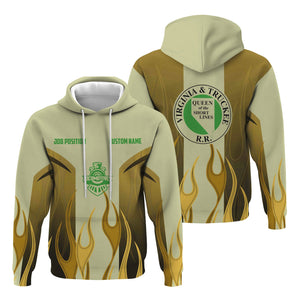 Railspirit Custom Name and Job Title Virginia & Truckee Railroad Hoodie Flame Graphic Train Zip Up Hoodie 