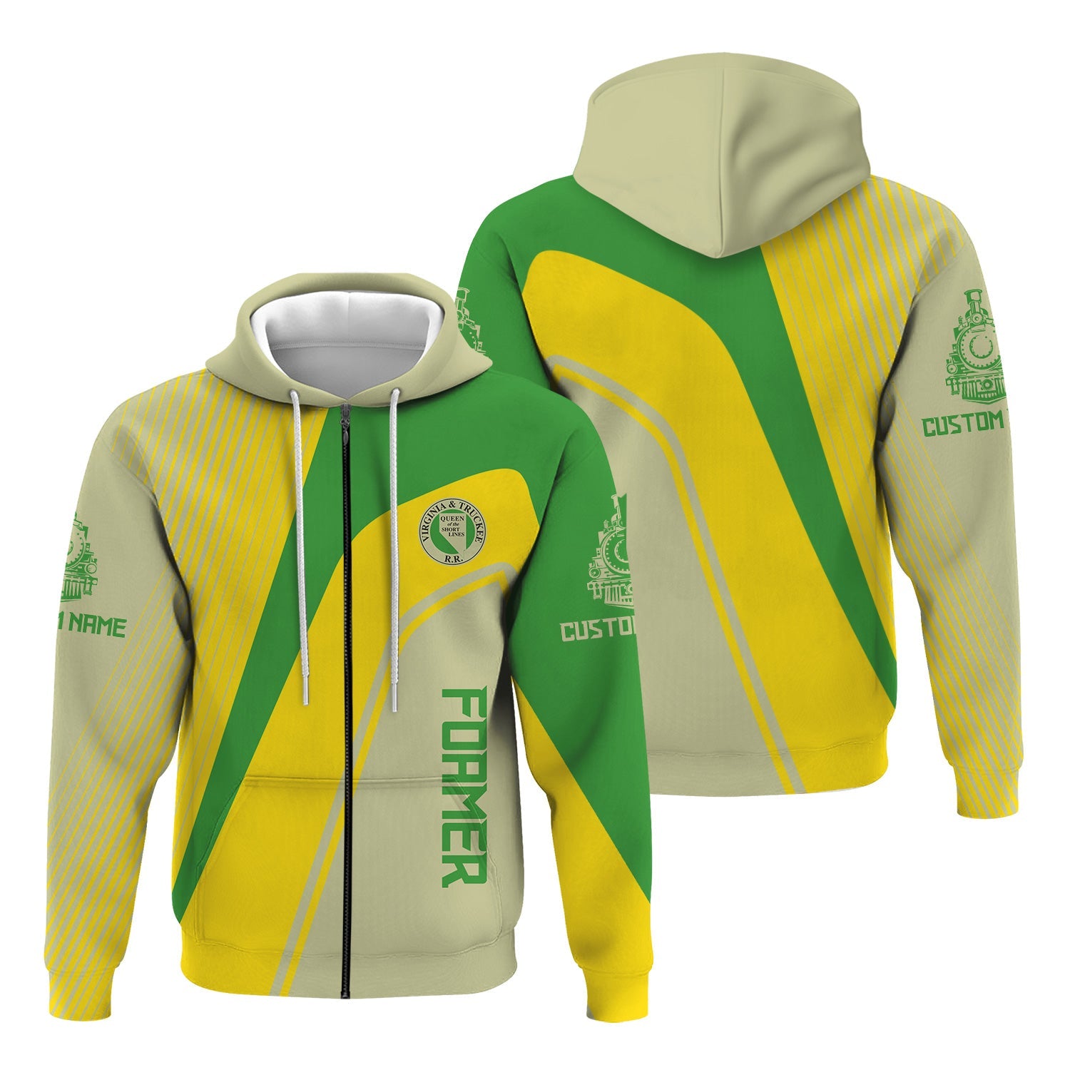 Railspirit Personalized Virginia & Truckee Railroad Hoodie Vibrant Striking Style Zip Up Hoodie For Rail Enthusiasts