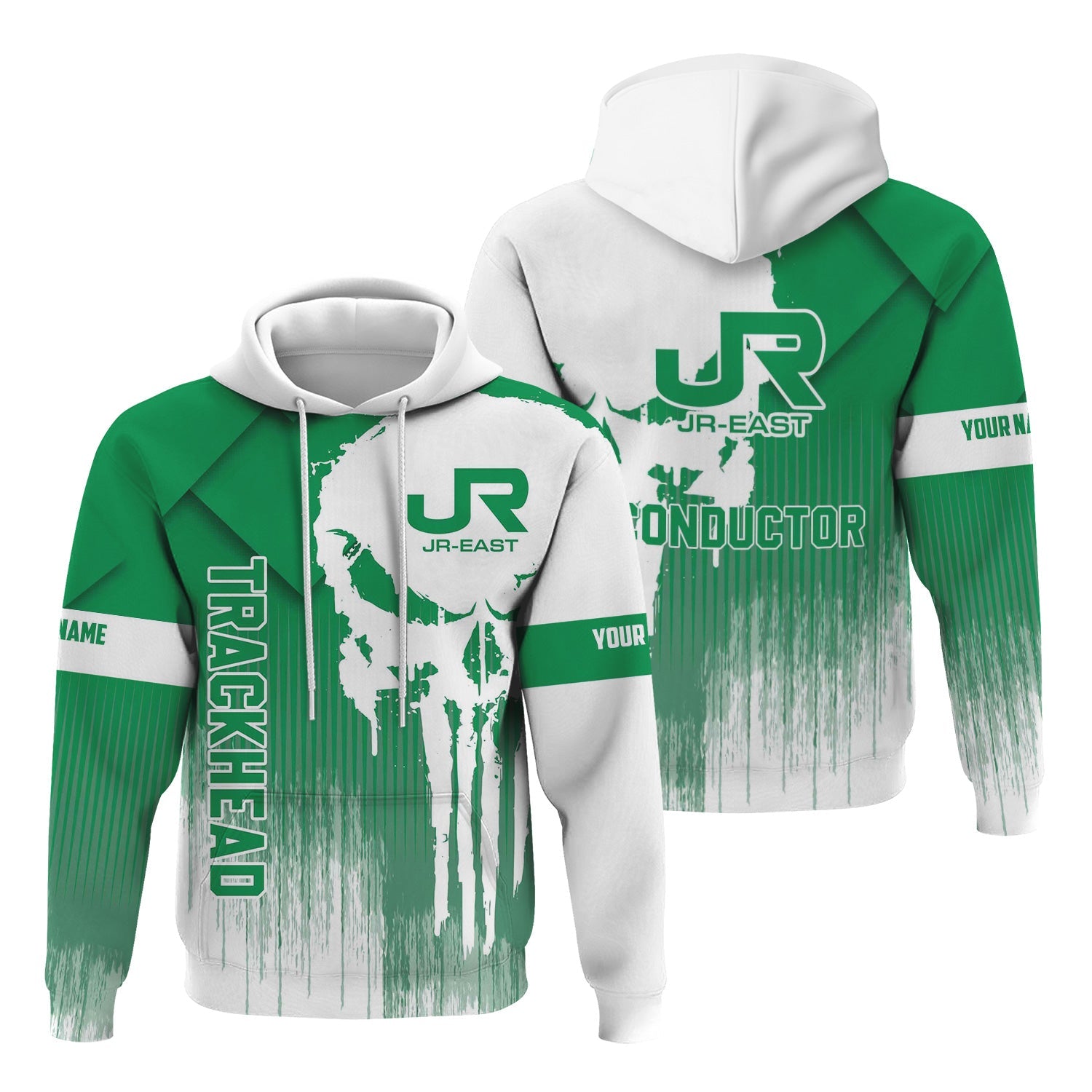 Railspirit Personalized East Japan Railway Hoodie Skull Design with Custom Job JR-EAST Train Zip Up Hoodie for Trackhead Crew