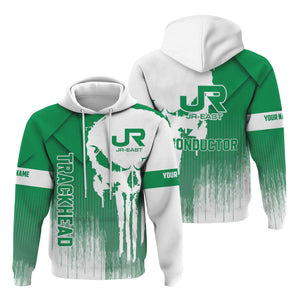 Railspirit Personalized East Japan Railway Hoodie Skull Design with Custom Job JR-EAST Train Zip Up Hoodie for Trackhead Crew