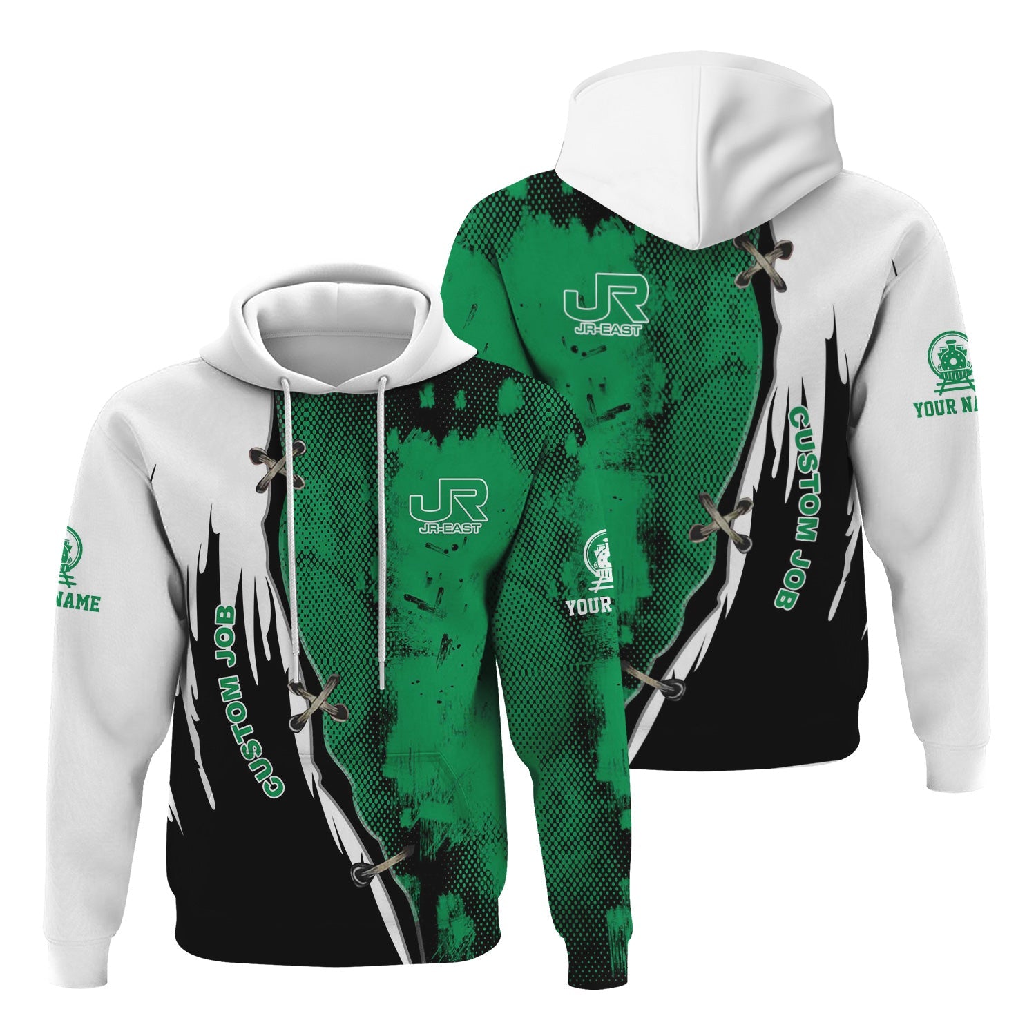 Railspirit Personalized East Japan Railway Hoodie Retro Stitches Design with Custom Position JR-EAST Train Zip Up Hoodie