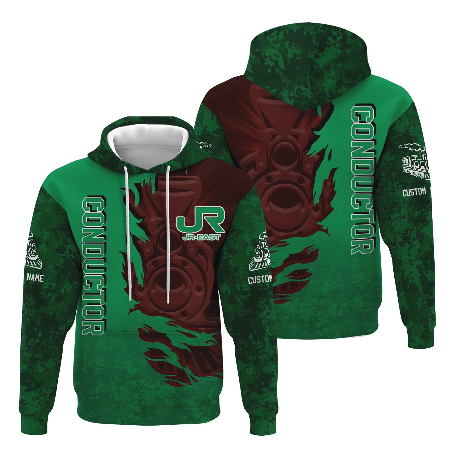 Railspirit Personalized East Japan Railway Hoodie Blazing Style with Custom Position JR-EAST Train Zip Up Hoodie