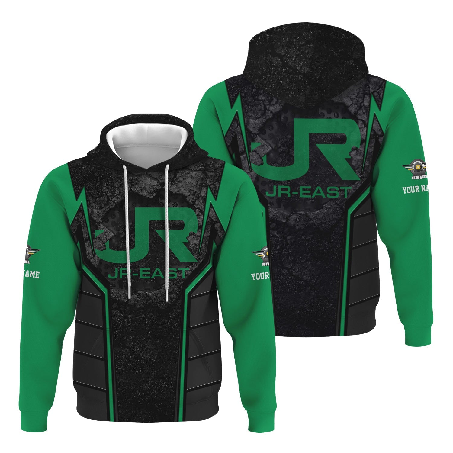 Railspirit Personalized East Japan Railway Hoodie Cracked Metal Design JR-EAST Train Zip Up Hoodie for Rail Enthusiasts