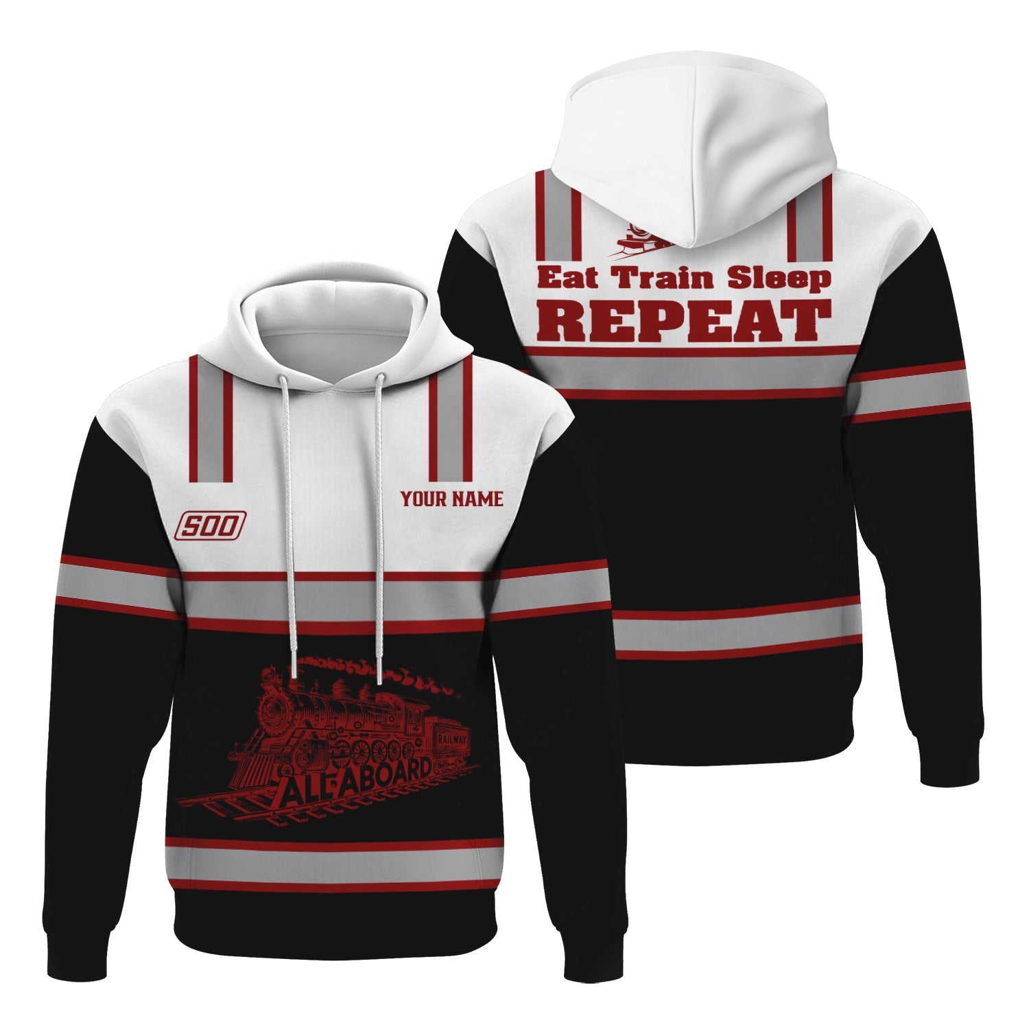 Railspirit Custom Name Soo Line Railroad Hoodie Eat Train Sleep Repeat Printed Train Zip Hoodie
