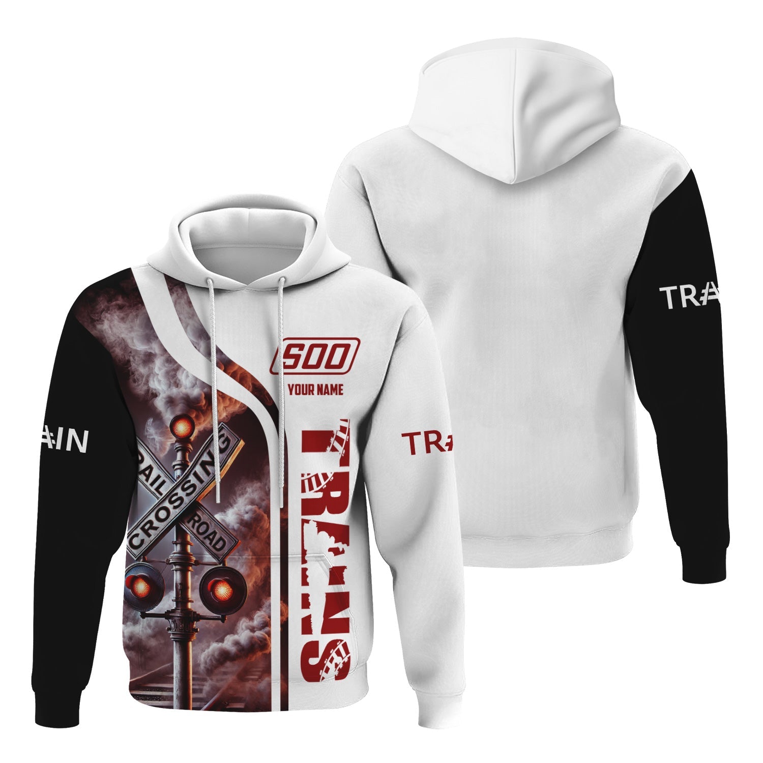 Railspirit Custom Name Soo Line Railroad Hoodie Railroad Crossing Sign Printed Zip Hoodie
