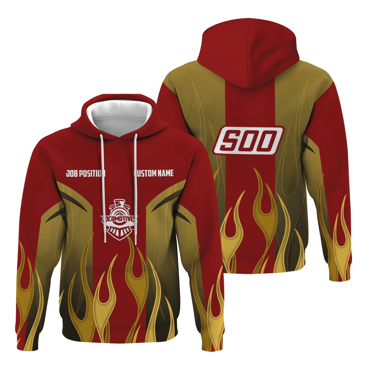 Railspirit Custom Name and Job Title Soo Line Railroad Hoodie Flame Graphic Train Zip Up Hoodie 
