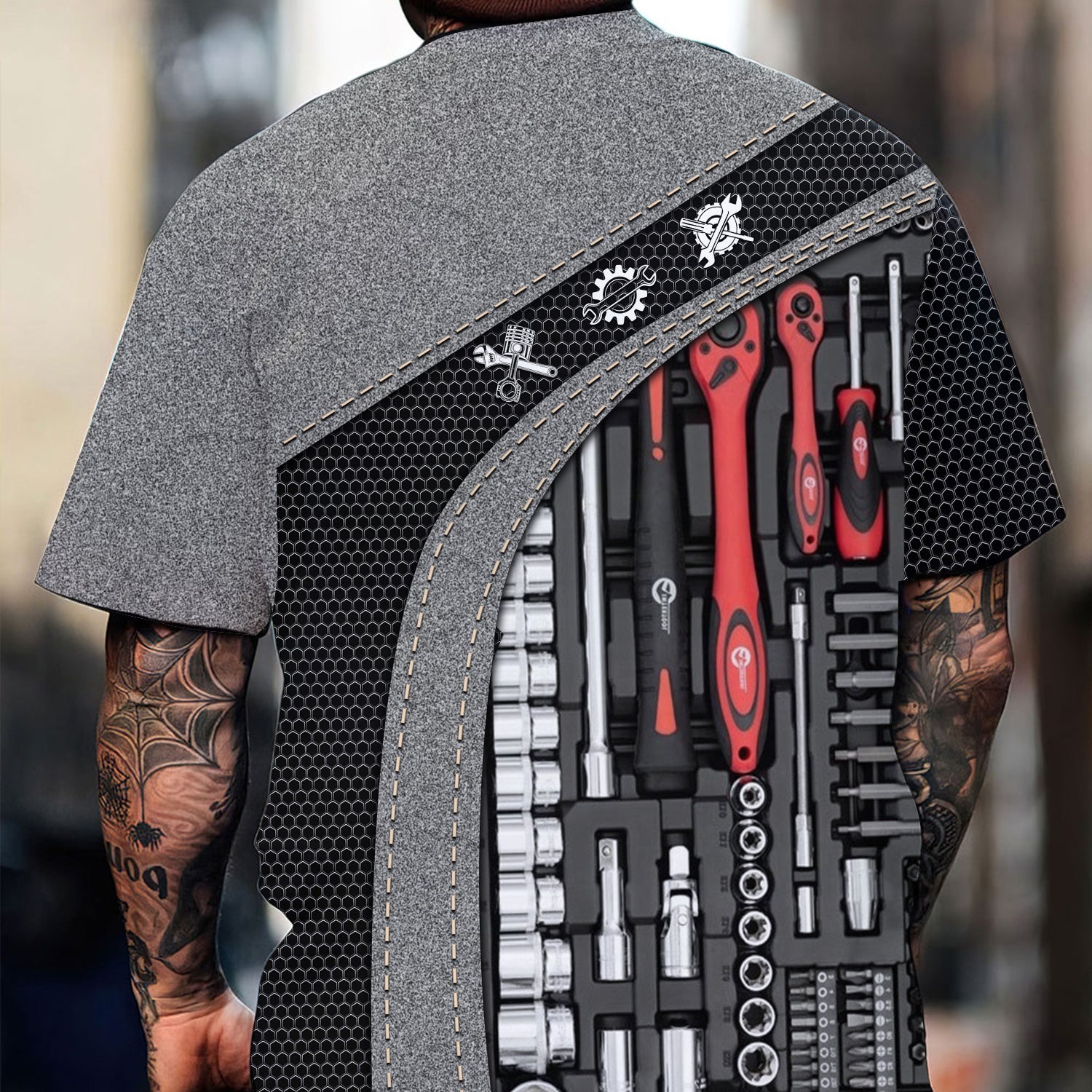 Mechanic Shirt Tools Design, Adjustable Wrench, Socket Set, Gear Icons, Cool Work Shirt For Men, Mechanics & Auto Enthusiasts, Perfect Gift