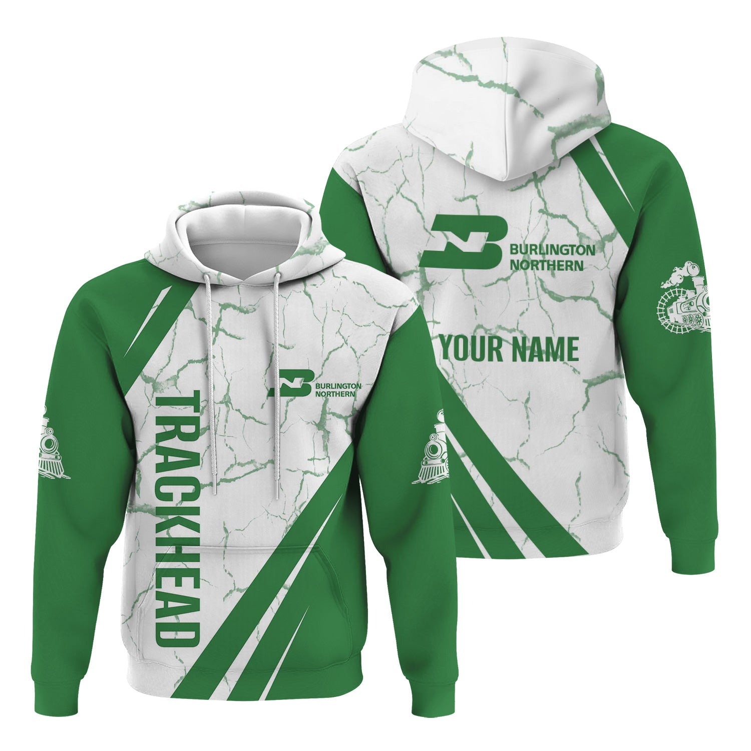 Railspirit Personalized Burlington Northern Railroad Hoodie Crackle Texture Style Train Zip Up Hoodie For Trackhead
