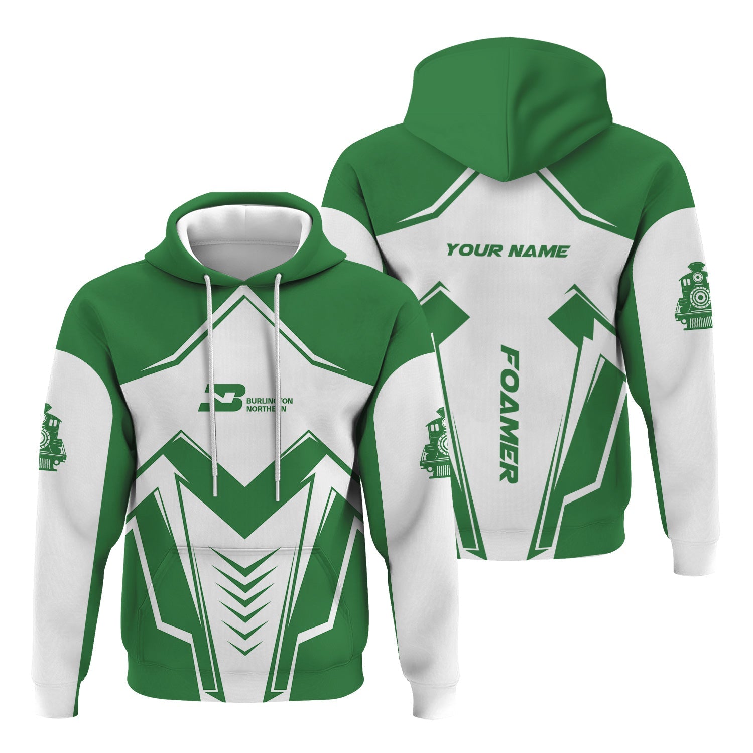 Railspirit Personalized Burlington Northern Railroad Hoodie Railway Trainspotter Style Zip Up Hoodie Gift Idea For Foamers