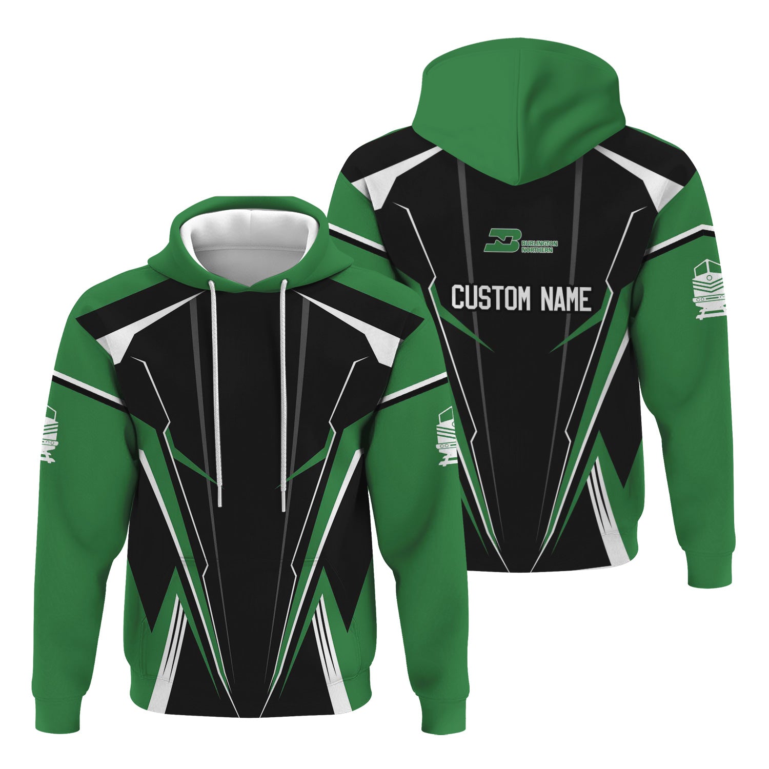 Railspirit Personalized Burlington Northern Railroad Hoodie Lightning-Edge Design Train Zip Up Hoodie For Railroad Lovers