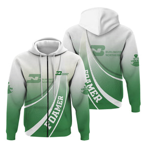 Railspirit Personalized Burlington Northern Railroad Hoodie Railway-Themed Style Zip Up Hoodie Gift Idea For Trainspotter