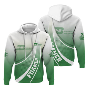 Railspirit Personalized Burlington Northern Railroad Hoodie Railway-Themed Style Zip Up Hoodie Gift Idea For Trainspotter