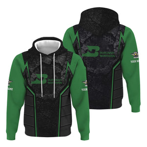 Railspirit Personalized Burlington Northern Railroad Hoodie Cracked Metal Design Train Zip Up Hoodie for Rail Enthusiasts