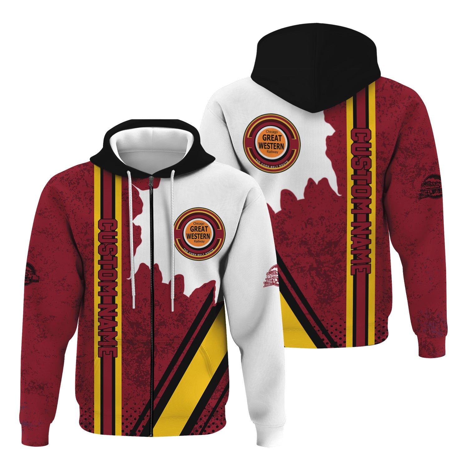 Railspirit Personalized Chicago Great Western Railroad Hoodie All Over Printed Unisex Zip Up Hoodie
