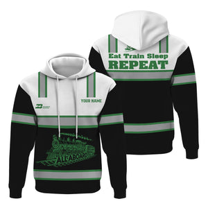 Railspirit Custom Name Burlington Northern Railroad Hoodie Eat Train Sleep Repeat Printed Train Zip Hoodie