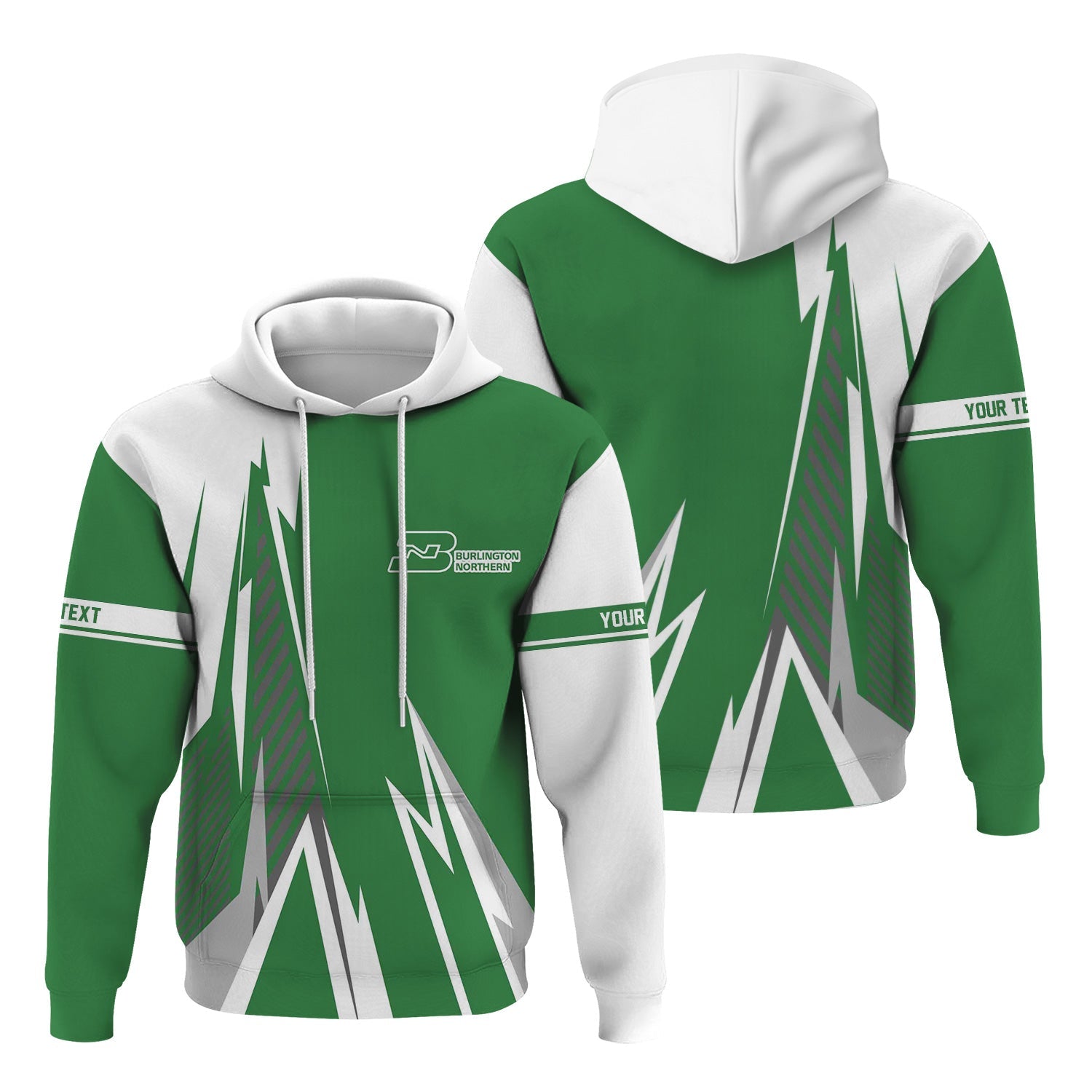 Railspirit Personalized Burlington Northern Railroad Hoodie Lightning-Inspired Railway Style Zip Up Hoodie For Train Lovers