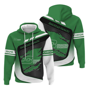 Railspirit Personalized Burlington Northern Railroad Hoodie Ripped Texture Style Train Zip Up Hoodie For Railroad Fanatic