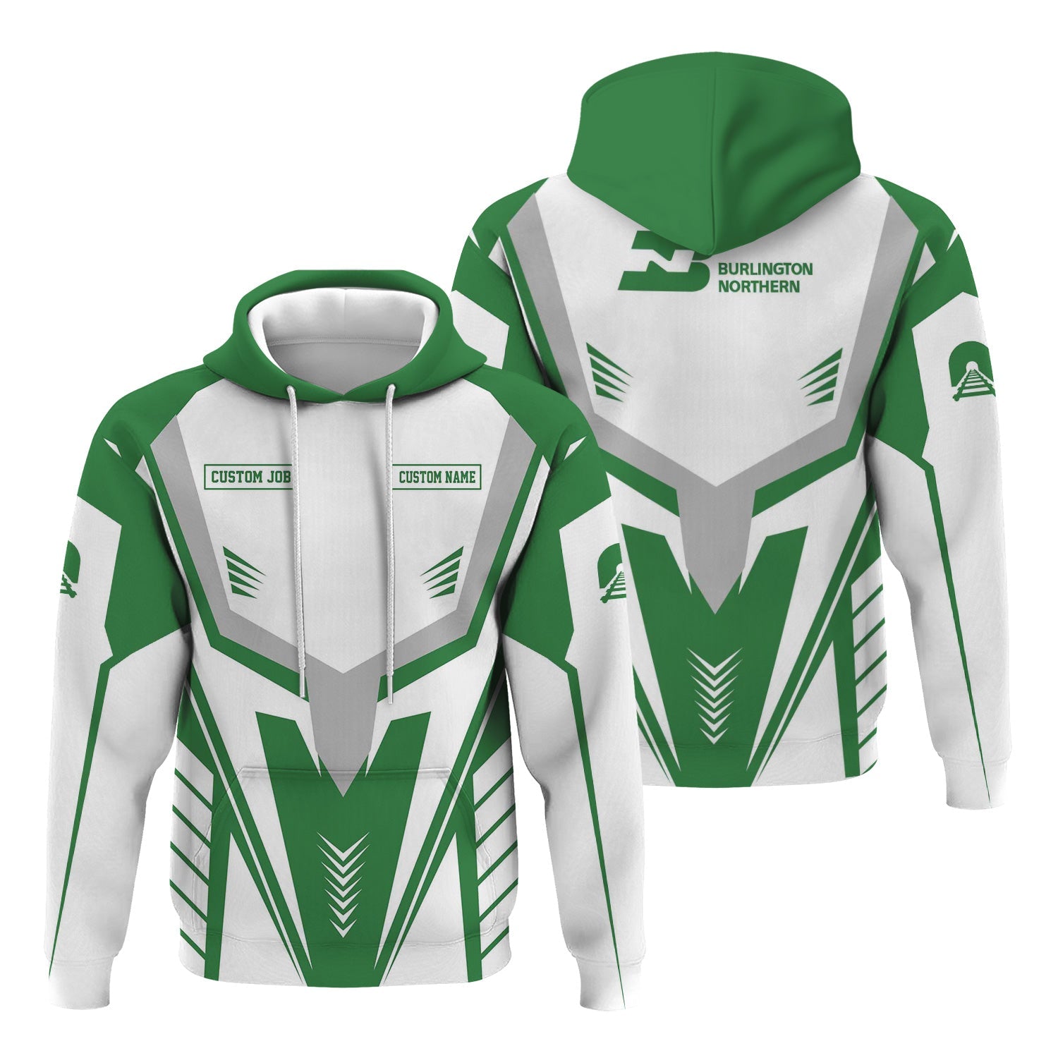 Railspirit Personalized Burlington Northern Railroad Hoodie Workwear-Inspired with Custom Position Train Zip Up Hoodie