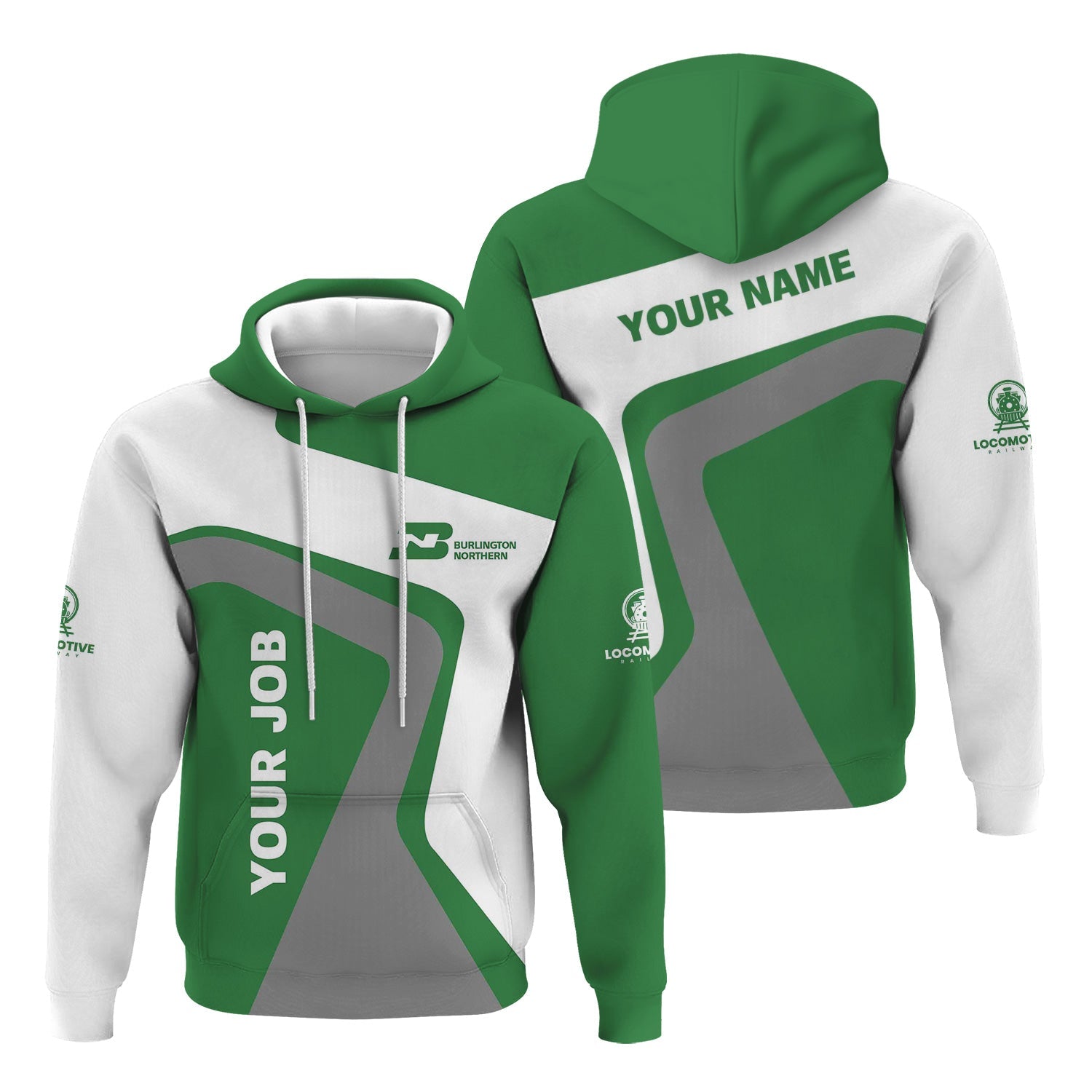 Railspirit Personalized Burlington Northern Railroad Hoodie Unique Design with Custom Job Position Train Zip Up Hoodie