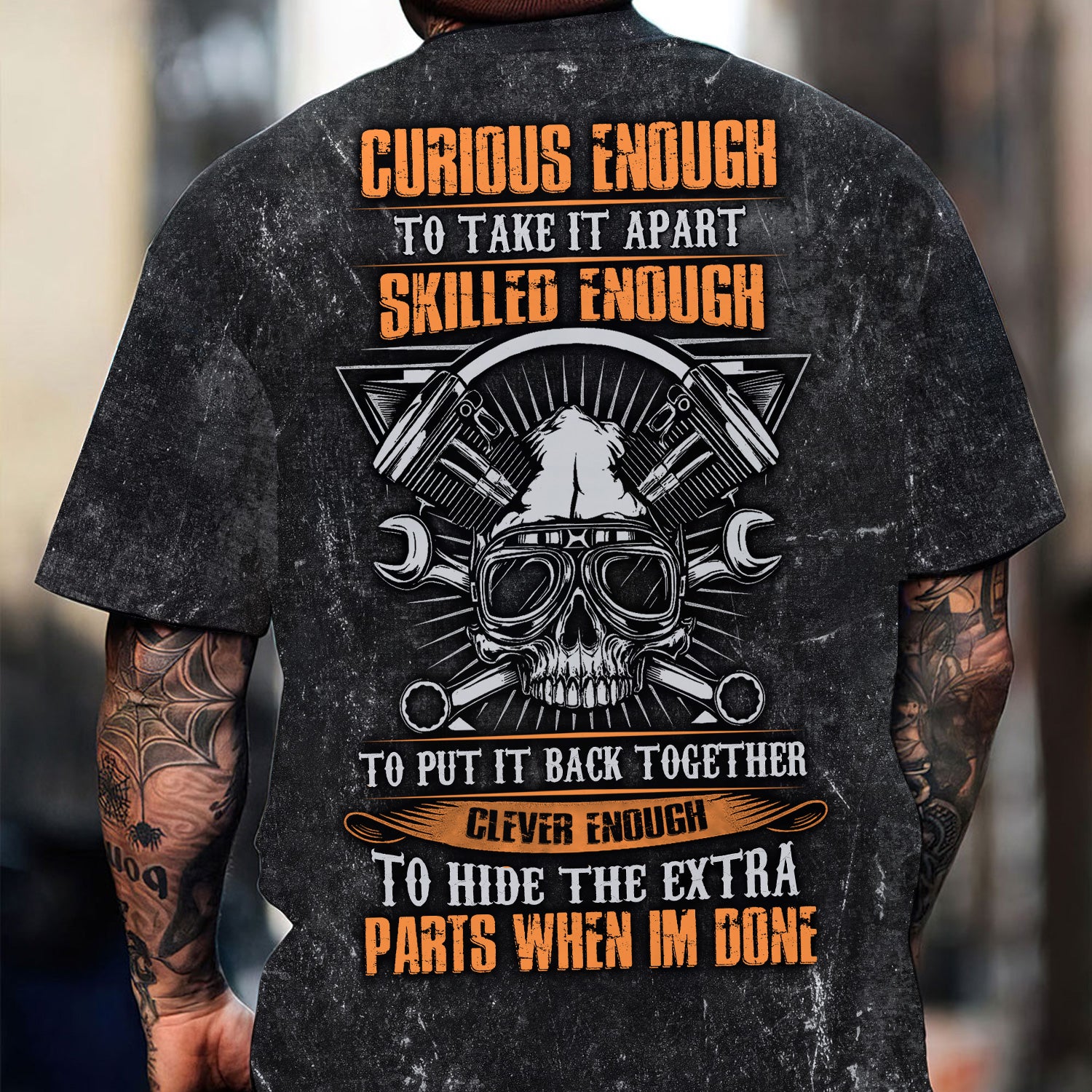 Funny Mechanic Shirt, Curious Enough Skilled Enough Clever Enough Quote Shirt, Auto Repair Gift Idea for Car Lovers & Mechanics