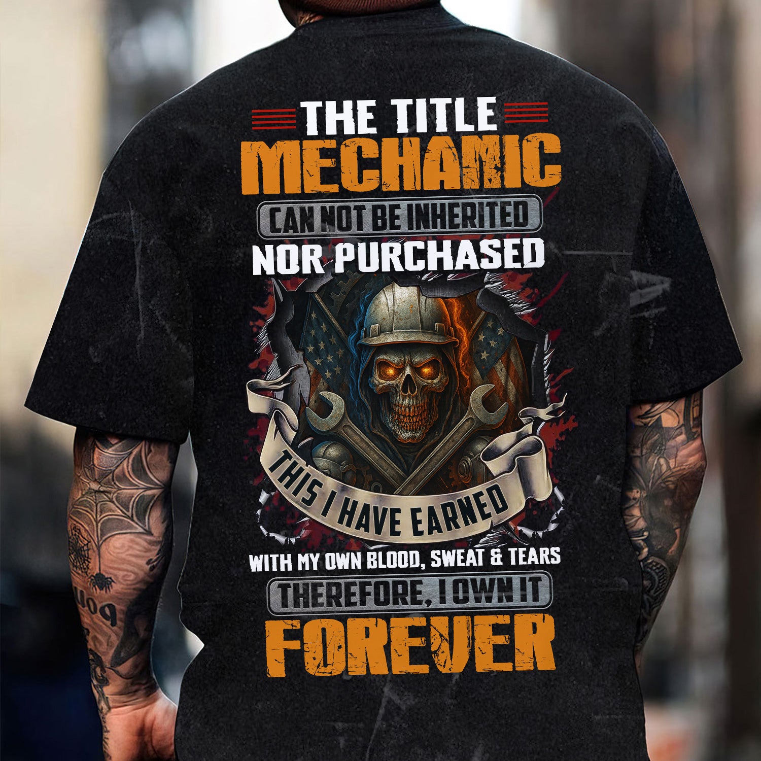 Mechanic Skull Shirt, The Title Mechanic Can Not Be Inherited Nor Purchased Shirt, T-Shirt for Mechanics, Gearheads & Auto Workers