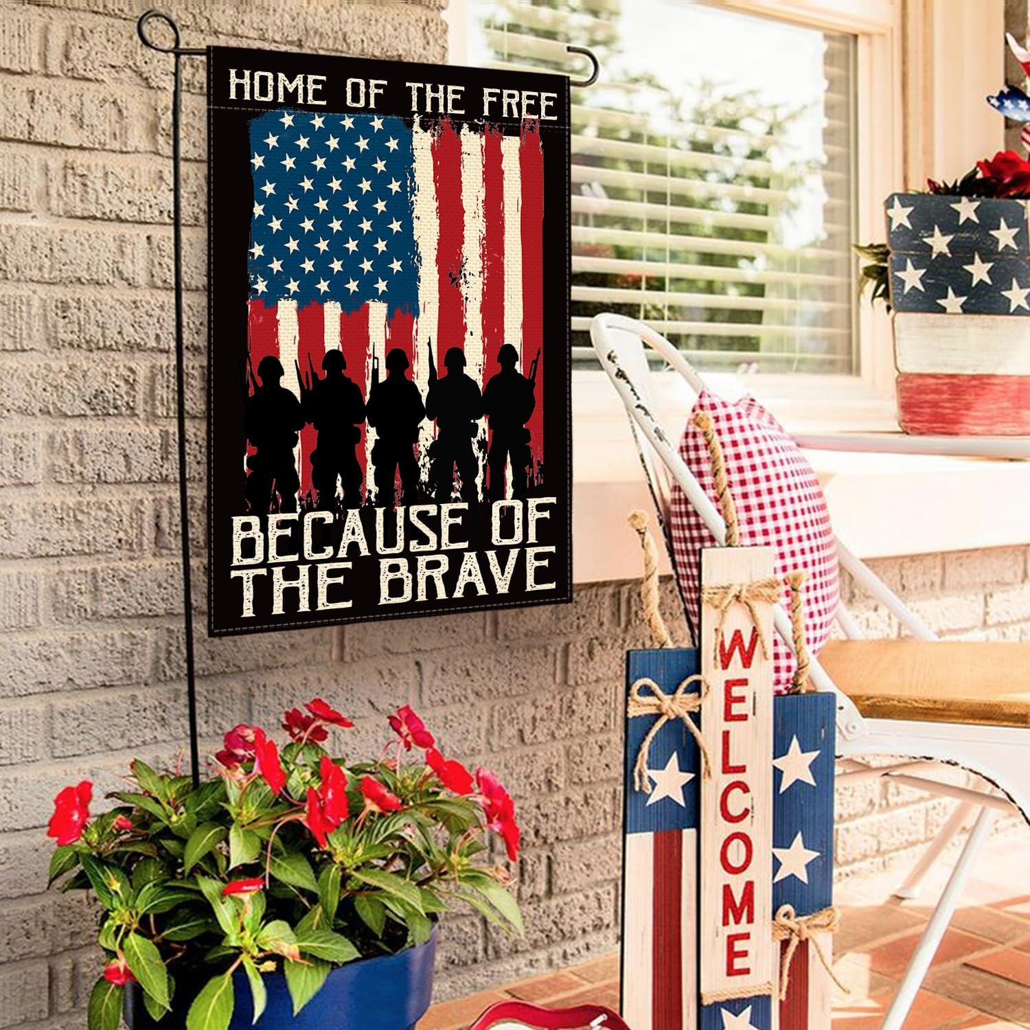 Home Of The Free Flag Because Of The Brave Vintage Garden Flag Decoration For Indoor Outdoor