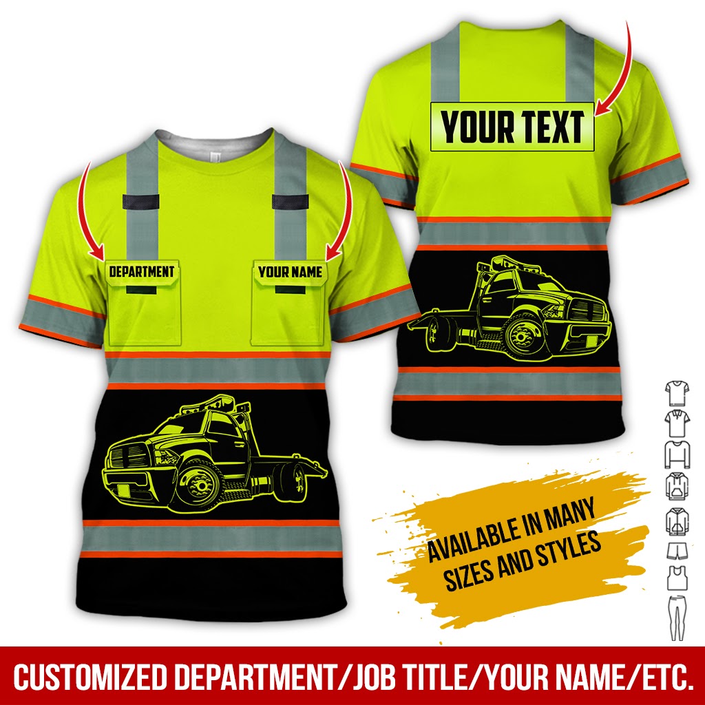 Custom Name Love Tow Truck Shirt, 3D Printed Pocket, Personalized Truck Driver Uniform