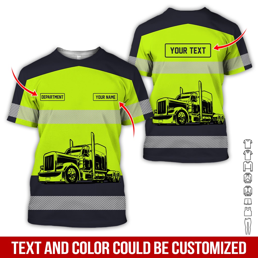 Customized Name and Love Truck Printed Clothes, Personalized Truck Driver Gear