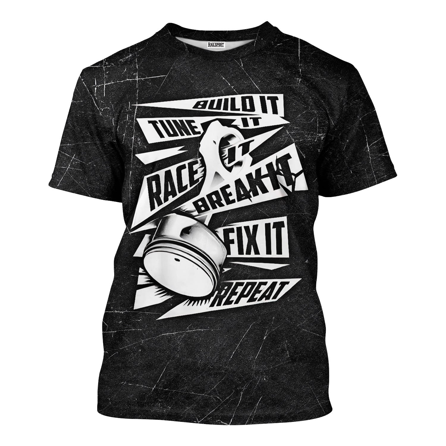 Funny Car Racing T Shirt Build It Tune It Race It Break It Fix It Repeat Piston Auto Repair Tee Mechanic Garage Workwear Gift for Men