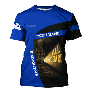 Railspirit Personalized Long Island Railroad T-Shirt All Aboard Steam Train Movie Projector Style Shirt