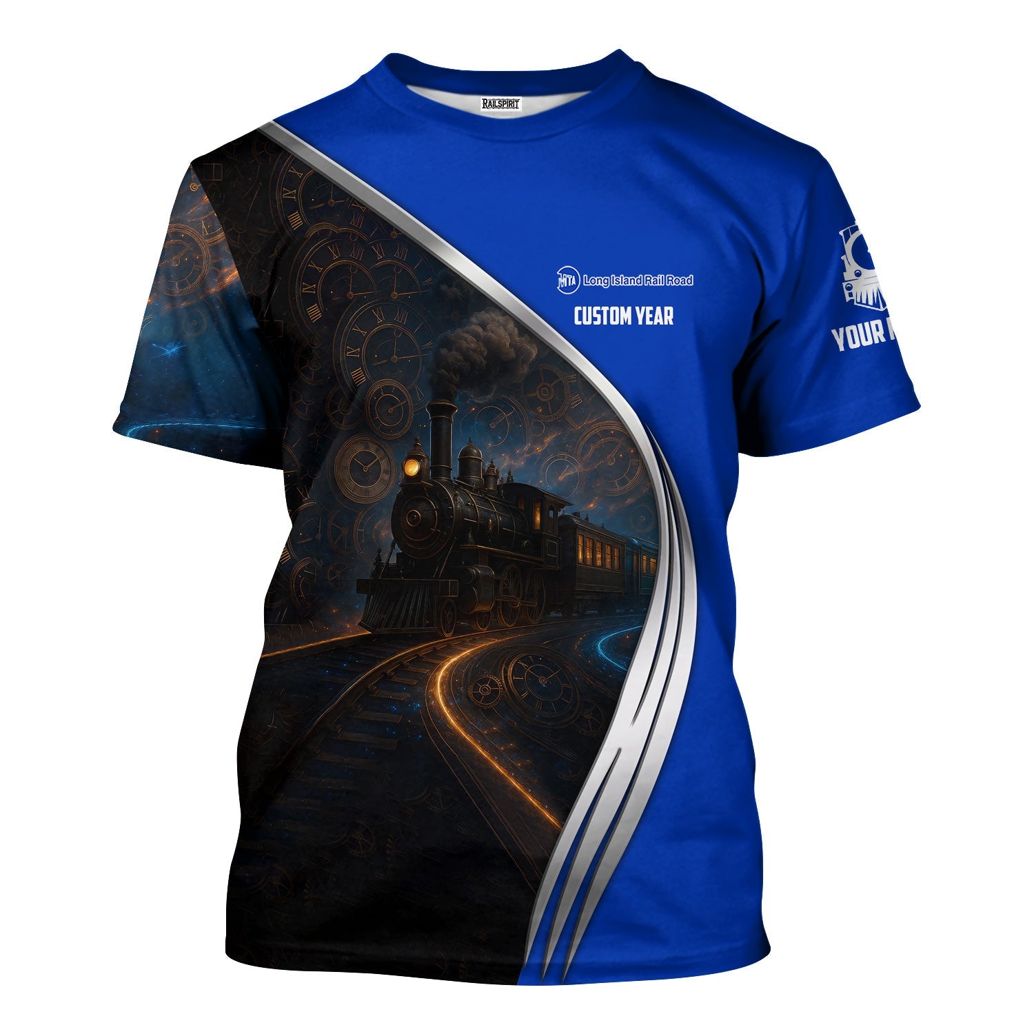Railspirit Personalized Long Island Railroad T-Shirt Steampunk Locomotive with Custom Year Train Shirt
