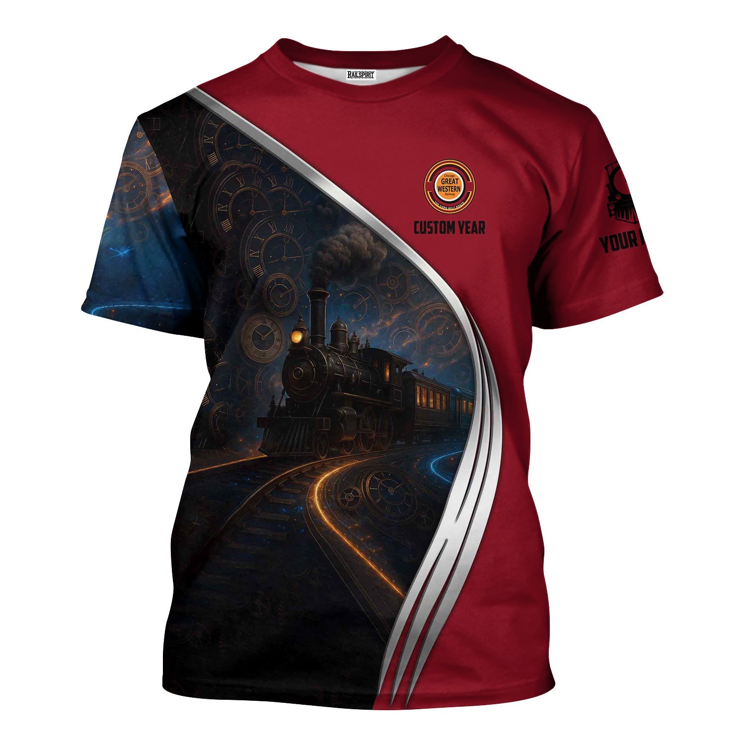 Railspirit Personalized Chicago Great Western Railroad T-Shirt Steampunk Locomotive with Custom Year Train Shirt