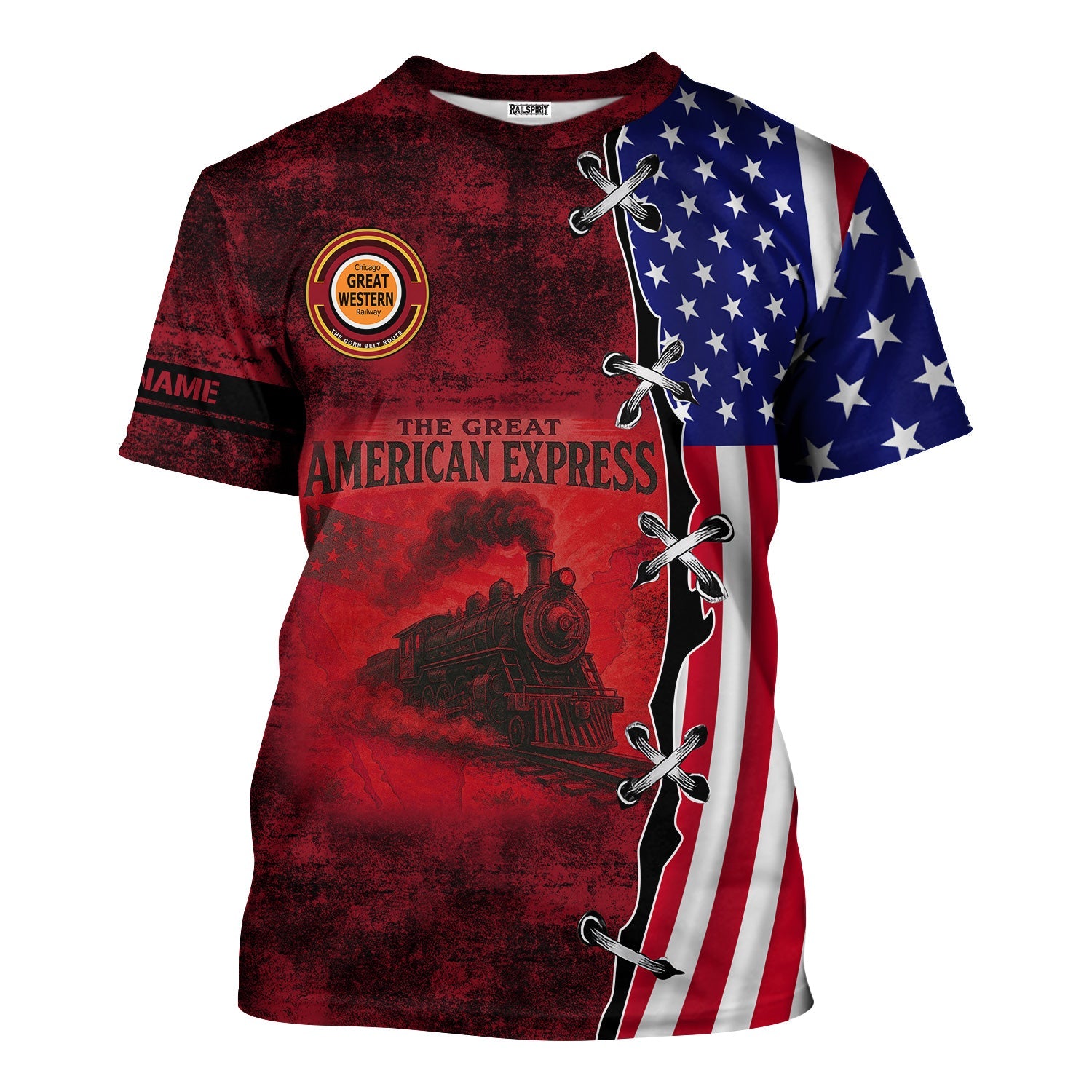 Railspirit Personalized Chicago Great Western Railroad T-Shirt Retro American Express Train With USA Flag Shirt
